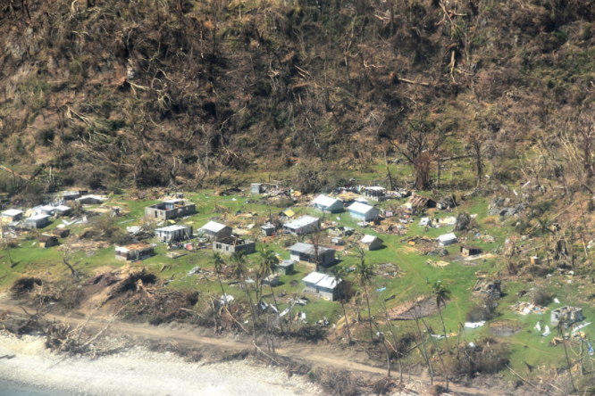 A village damaged by Tropical Cyclone Harold on Pentecost Island. Credit: Australian High Commission, Port Vila.