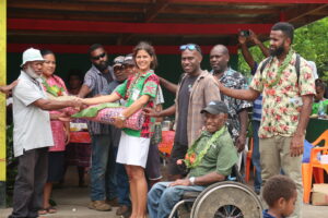 A launch ceremony for the Erakor Bridge community toilet held in October 2022. The ceremony was attended by community partners including the Vanuatu Ministry of Health, the Vanuatu Society for People with Disability, the Shefa Provincial Government Council, UNICEF and a local school.